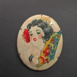 Vintage Art Deco 1920s Geisha Flapper Girl Brooch Pin